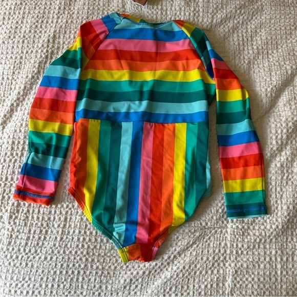 Hanna Andersson Multicolor Striped Kids Rashguard One Piece Sun Protection Zip - Picture 7 of 9